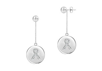 Fine Jewelry Vault ER2792W14D101 Diamond Breast Cancer Awareness Ribbon Disc Earrings 14K White Gold 0.30 CT Diamonds