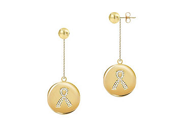 Fine Jewelry Vault ER2792Y14D101 Diamond Breast Cancer Awareness Ribbon Disc Earrings 14K Yellow Gold 0.30 CT Diamonds