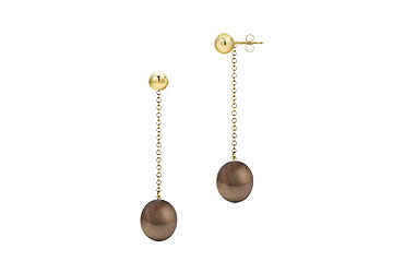 Fine Jewelry Vault ER700914YAKCH07101 Chocolate Akoya Cultured Pearl Earrings 14K Yellow Gold 7mm