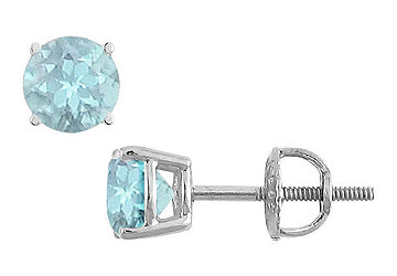 Fine Jewelry Vault ERRD600AQW101 Aquamarine Stud Earrings 14K White Gold 2.00 CT TGW aquamarine stud earrings