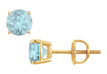 Fine Jewelry Vault ERRD600AQY101 Aquamarine Stud Earrings 14K Yellow Gold 2.00 CT TGW aquamarine stud earrings