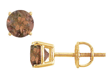 Fine Jewelry Vault ERRD600STY101 Smoky Topaz Stud Earrings 14K Yellow Gold 2.00 CT TGW