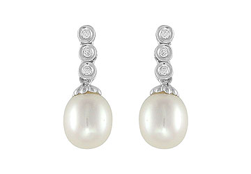 Fine Jewelry Vault IE1413W109 Cultured Pearl and Diamond Earrings 14K White Gold 0.12 CT Diamonds