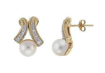 Fine Jewelry Vault IE1805Y109 Cultured Pearl Earrings 14K Two Tone White Yellow Gold