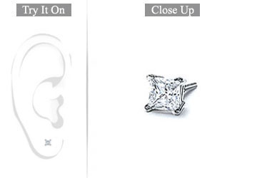 Fine Jewelry Vault MERPTSQ015D101 Mens Platinum Princess Cut Diamond Stud Earring 0.15 CT. TW.