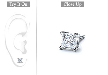 Fine Jewelry Vault MERPTSQ075D101 Mens Platinum Princess Cut Diamond Stud Earring 0.75 CT. TW.