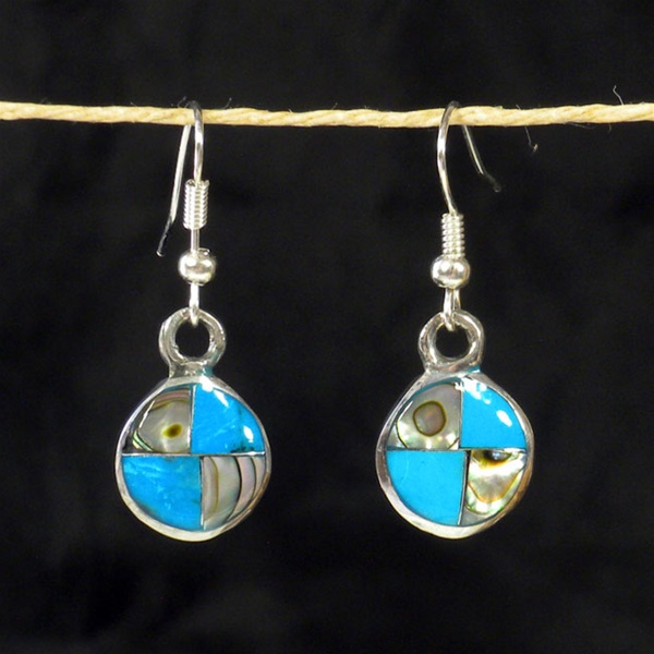 Gifts with Humanity MJSE01-Rnd-229002 Turquoise and Abalone Round Silver Earrings