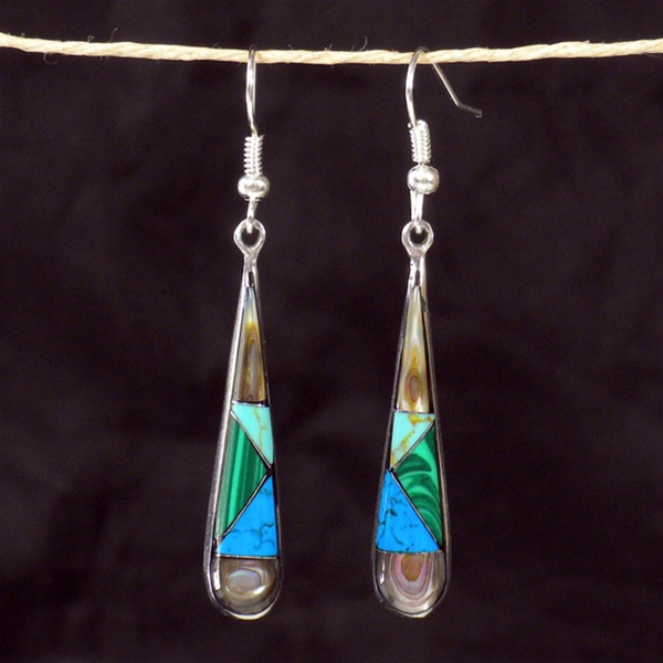 Gifts with Humanity MJSE05-TrDrop-229001 Turquoise and Abalone Tear Drop Silver Earrings