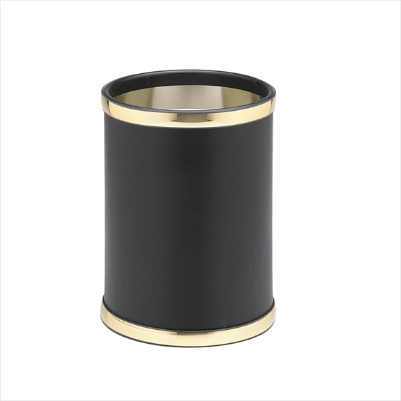 Kraftware 50048 Sophisticates Black With Polished Gold 10 Inch Round Waste Basket
