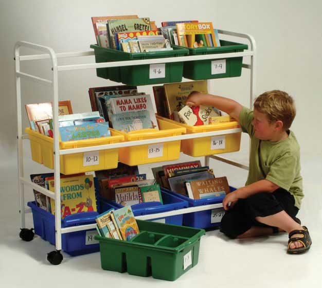 Bb005-9 Leveled Reading Book Browser Cart With 6 Large Divided And 3 Open Tubs