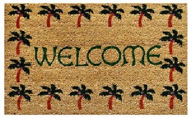 Home & More 12040 Palm Tree Border Welcome - Vinyl Back Mat - 18 X 30 Inches
