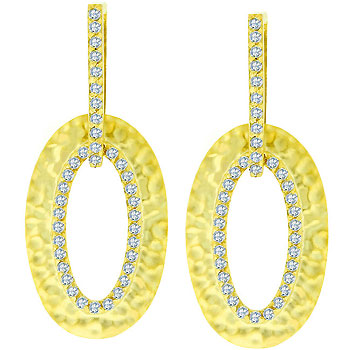 J Goodin E01669KC01 14k Sanded Matte Gold Earring Drops Featuring Pave Clear CZ in Goldtone