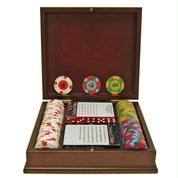 100 Paulson Tophat Cane Clay Poker Chips with Wooden Case