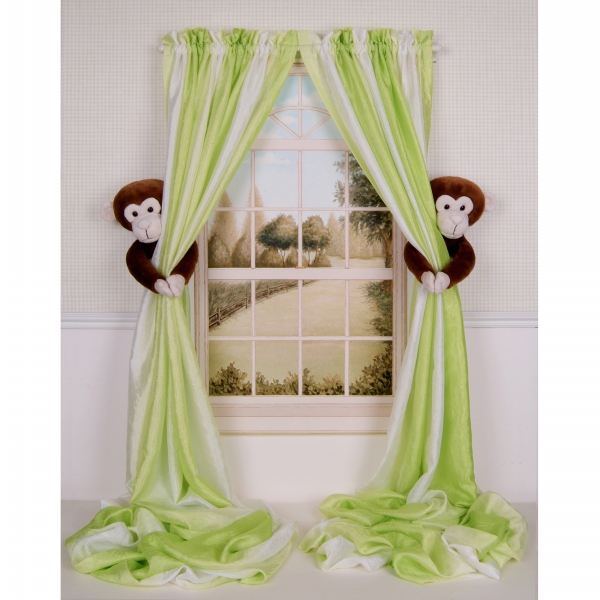 Alchmy150909set Plush Safari Chocolate Monkey Curtain Tieback Set- 2
