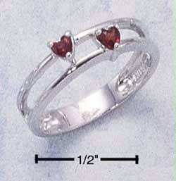 Plum Island Silver SR1673/10 Sterling Silver Double Band Ring with Heart Shaped Genuine Garnet