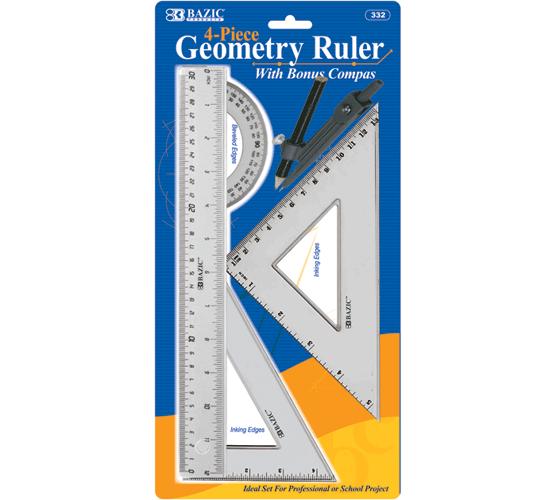 Bazic 33224 Geometry Ruler Combination Sets with Compass Pack of 24