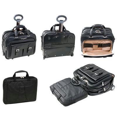 Siamod 46005 Ceresola Black Leather Checkpoint-friendly 17&quot; Detachable-wheeled Laptop Case