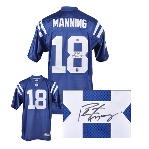 Sports Images AUMANNINGJERRTB Autographed Peyton Manning Indianapolis Colts Reebok repthentic blue Jersey