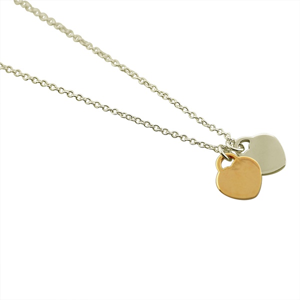 ZilverZoom T130N Sterling Silver Two Tone Heart Tag Necklace