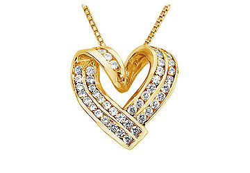 Fine Jewelry Vault HPD53Y14D101 Diamond Heart Pendant  14K Yellow Gold  1.00 CT Diamonds