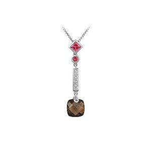 Fine Jewelry Vault IC837W107 Pink Tourmaline Quartz And Diamond Pendant 14K White Gold 1.00 CT TGW
