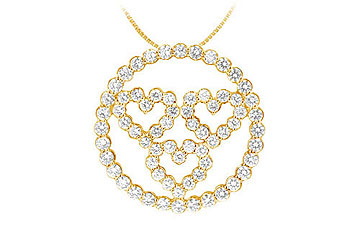Fine Jewelry Vault PD1501Y14D101 Diamond Circle And Heart Pendant  14K Yellow Gold  1.25 CT Diamonds