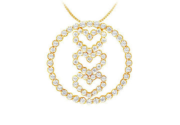 Fine Jewelry Vault PD1525Y14D101 Diamond Circle And Heart Pendant  14K Yellow Gold  1.00 CT Diamonds