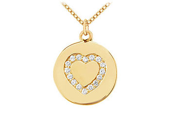 Fine Jewelry Vault PD2828Y14D101 Diamond Heart Disc Pendant  14K Yellow Gold  0.15 CT Diamonds