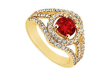 Fine Jewelry Vault J8484Y14DR101 Ruby And Diamond Engagement Ring 14K Yellow Gold 1.25 CT TGW Size: 7