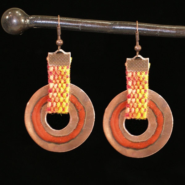 Gifts with Humanity CJCEPR1-Orange-224007 Enamel on Copper Earrings with Wool- Chile