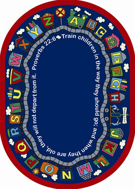 1493DD Bible Train 7 ft.8 in. x 10 ft.9 in. WearOn Nylon Machine Tufted- Cut Pile Educational- Faith Based Rug