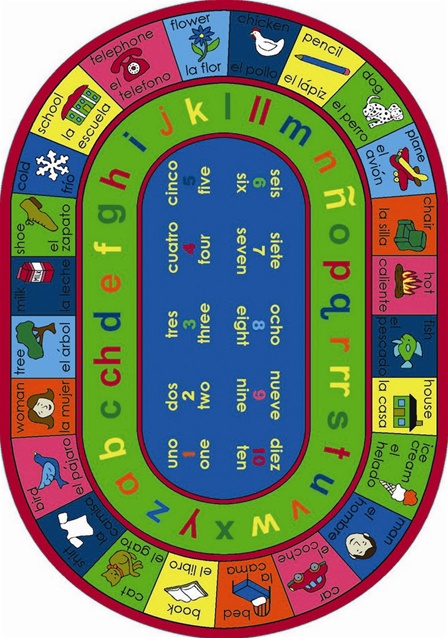 1412DD LenguaLink- Spanish 7 ft.8 in. x 10 ft.9 in. Oval WearOn Nylon Machine Tufted- Cut Pile Educational Rug