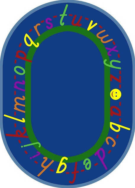 1478DD-01 AlphaScript Blue 7 ft.8 in. x 10 ft.9 in. Oval WearOn Nylon Machine Tufted- Cut Pile Educational Rug