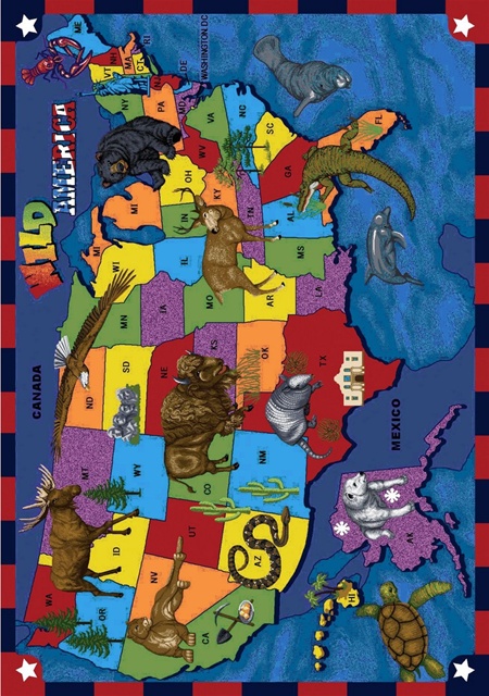 1499D Wild America 7 ft.8 in. x 10 ft.9 in. WearOn Nylon Machine Tufted- Cut Pile Educational Rug