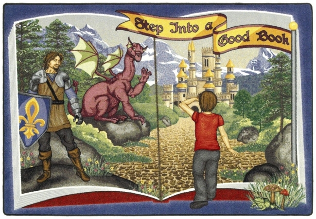 1567D Step Into A Good Book 7 ft.8 in. x 10 ft.9 in. WearOn Nylon Machine Tufted- Cut Pile Educational Rug