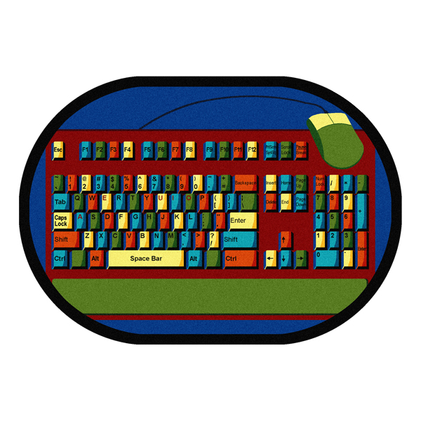 1590DD-01 Keyboard Connection 7 ft.8 in. x 10 ft.9 in. Oval WearOn Nylon Machine Tufted- Cut Pile Educational Rug