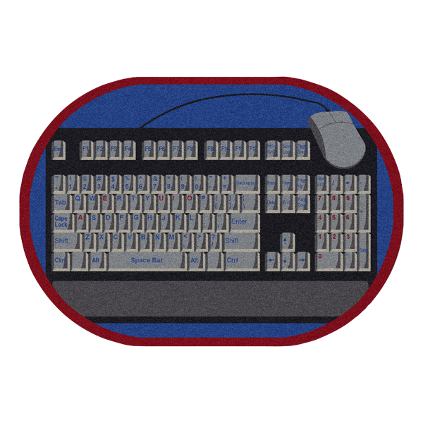 1590DD-03 Keyboard Connection Gray 7 ft.8 in. x 10 ft.9 in. Oval WearOn Nylon Machine Tufted- Cut Pile Educational Rug