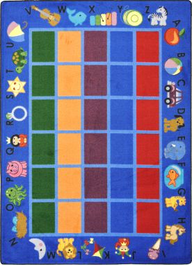 Alphabet Phonics Blue 7 Ft.8 In. X 10 Ft.9 In. 100 Pct. Stainmaster Nylon Machine Tufted- Cut Pile Educational Rug