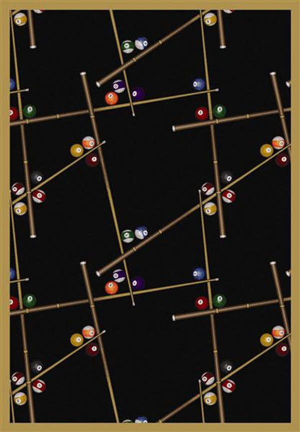 1510D-06 Snookered Black 7 ft.8 in. x 10 ft.9 in. WearOn Nylon Machine Tufted- Cut Pile Gaming and Entertainment Rug
