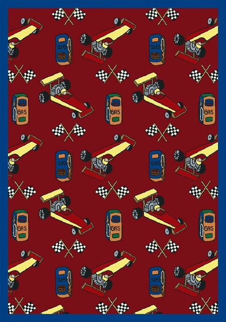 1416D-01 Pit Stop Red 7 ft.8 in. x 10 ft.9 in. WearOn Nylon Machine Tufted- Cut Pile Just for Kids Rug