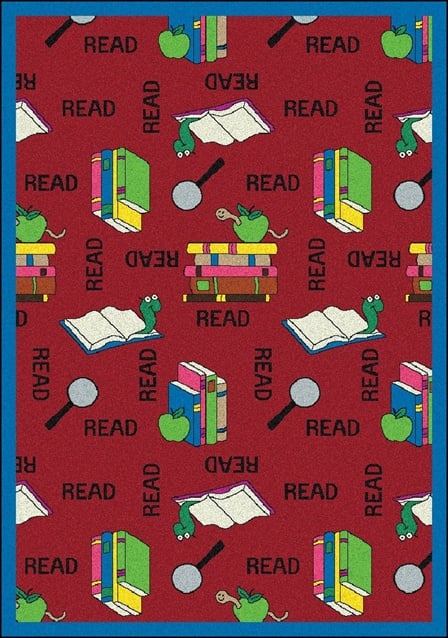 1419b-03 Bookworm Red 3 Ft.10 In. X 5 Ft.4 In. 100 Pct. Stainmaster Nylon Machine Tufted- Cut Pile Just For Kids Rug