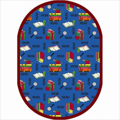 1419cc-01 Bookworm Blue 5 Ft.4 In. X 7 Ft.8 In. Oval 100 Pct. Stainmaster Nylon Machine Tufted- Cut Pile Just For Kids Rug