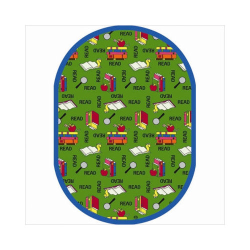 1419cc-02 Bookworm Green 5 Ft.4 In. X 7 Ft.8 In. Oval 100 Pct. Stainmaster Nylon Machine Tufted- Cut Pile Just For Kids Rug