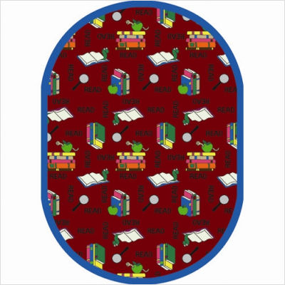 1419cc-03 Bookworm Red 5 Ft.4 In. X 7 Ft.8 In. Oval 100 Pct. Stainmaster Nylon Machine Tufted- Cut Pile Just For Kids Rug