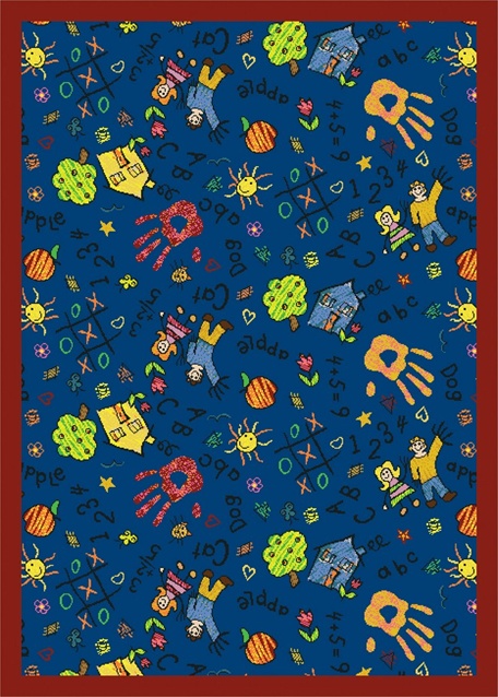 1423b-01 Scribbles Blue 3 Ft.10 In. X 5 Ft.4 In. 100 Pct. Stainmaster Nylon Machine Tufted- Cut Pile Just For Kids Rug