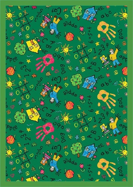 1423b-02 Scribbles Green 3 Ft.10 In. X 5 Ft.4 In. 100 Pct. Stainmaster Nylon Machine Tufted- Cut Pile Just For Kids Rug