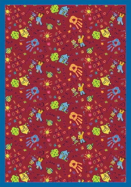 1423b-03 Scribbles Red 3 Ft.10 In. X 5 Ft.4 In. 100 Pct. Stainmaster Nylon Machine Tufted- Cut Pile Just For Kids Rug