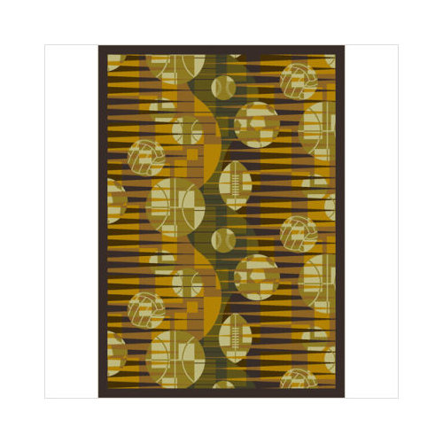 1584D-04 Keeping Score Gold 7 ft.8 in. x 10 ft.9 in. WearOn Nylon Machine Tufted- Cut Pile Sports Rug