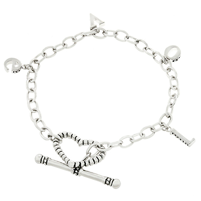 J Goodin B01386RV00 White Gold Rhodium Bonded LOVE Charm Bracelet with Toggle Clasp in Silvertone