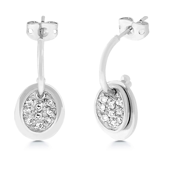 J Goodin E01640RC01 White Gold Rhodium Bonded Pave Charm Drop Earring with Clear CZ Accent and Butterfly Backing in Silvertone